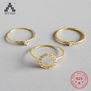 S925 Sterling Silver Three Creative Designs Mini Crystal Sterling Silver Rings Jewelry