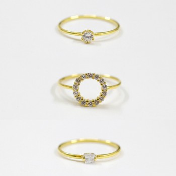 S925 Sterling Silver Three Creative Designs Mini Crystal Sterling Silver Rings Jewelry