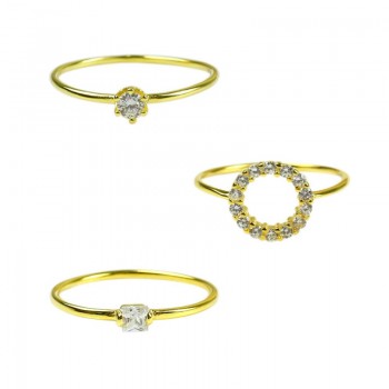 S925 Sterling Silver Three Creative Designs Mini Crystal Sterling Silver Rings Jewelry