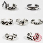 Women Unique Adjustable Opening 925 Sterling Silver Finger Ring Retro Carved Toe Ring Beach Foot Jewelry