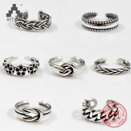 Women Unique Adjustable Opening 925 Sterling Silver Finger Ring Retro Carved Toe Ring Beach Foot Jewelry
