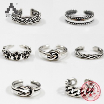 Women Unique Adjustable Opening 925 Sterling Silver Finger Ring Retro Carved Toe Ring Beach Foot Jewelry