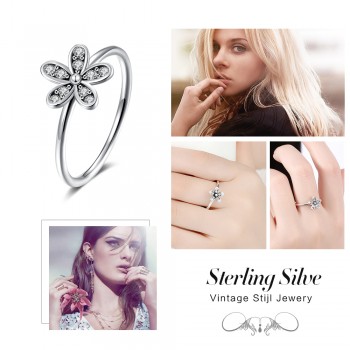 Daisy Flower 925 Sterling Silver Rings For Women Elegant Female Cubic Zirconia Ring Clear CZ Jewelry (Lam Hub Fong RI102588)