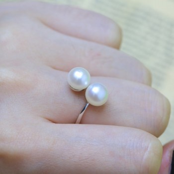 BaroqueOnly DOUBLE Pearls Ring Silver Interlaced Rings Freshwater Pearl Wedding Ring 925 Sterling Silver Jewelry for Women Gift