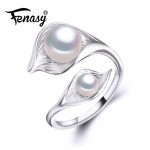 FENASY freshwater natural Double Pearl Ring for women,bohemia Fashion Statement Cocktail S925 Sterling silver leaf Ring 2018 New