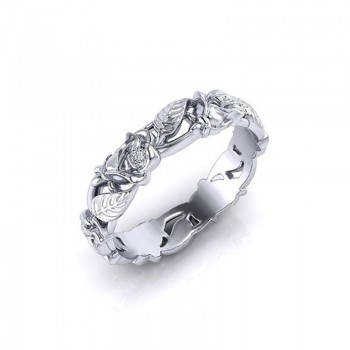 OMHXZJ Wholesale European Fashion Woman Man Party Wedding Gift White Hollow Flower Leaves  925 Sterling Silver Ring RR175