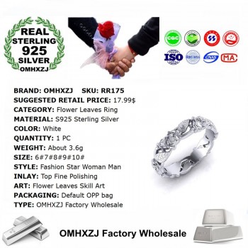 OMHXZJ Wholesale European Fashion Woman Man Party Wedding Gift White Hollow Flower Leaves  925 Sterling Silver Ring RR175