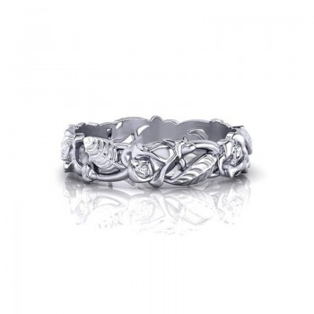 OMHXZJ Wholesale European Fashion Woman Man Party Wedding Gift White Hollow Flower Leaves  925 Sterling Silver Ring RR175