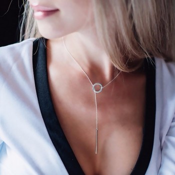 e-Manco 925 Sterling Silver Long Pendant Line Round Necklace Simple and Romantic Style Fine Jewelry New Year Gift for Women