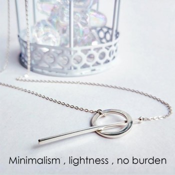 e-Manco 925 Sterling Silver Long Pendant Line Round Necklace Simple and Romantic Style Fine Jewelry New Year Gift for Women