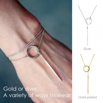 e-Manco 925 Sterling Silver Long Pendant Line Round Necklace Simple and Romantic Style Fine Jewelry New Year Gift for Women