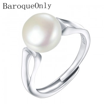 BaroqueOnly 2018Fashion Pearl Ring Jewelry of Silver Oval Natural Freshwater Pearl Rings 925 Sterling Silver Rings for WomenGift