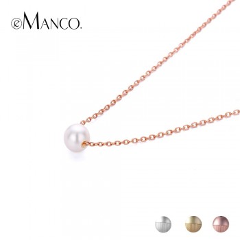 e-Manco Pearls Gold Chain Necklace 925 Silver White Pearls Necklace For Women Rose Gold Chain Silver Necklace Brand Fine Jewelry