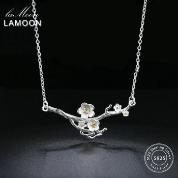 LAMOON 2018 New 2-Colors Plum Blossom Flower S925 Pendant Necklace 925-Sterling-Silver Fine Jewelry for Women Wedding LMNY008