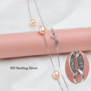 ASHIQI 925 sterling silver chain necklace pendant freshwater pearl necklace women 6-7mm Pearl Quality goods jewelry