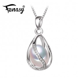 FENASY Pearl Jewelry,natural Pearl Pendant cage Necklace Party fashion style Freshwater Pearl Silver Necklace Pendant,gift box