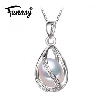 FENASY Pearl Jewelry,natural Pearl Pendant cage Necklace Party fashion style Freshwater Pearl Silver Necklace Pendant,gift box