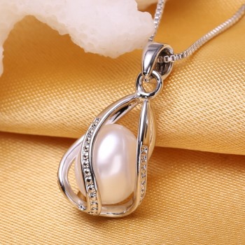 FENASY Pearl Jewelry,natural Pearl Pendant cage Necklace Party fashion style Freshwater Pearl Silver Necklace Pendant,gift box