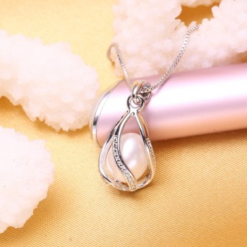 FENASY Pearl Jewelry,natural Pearl Pendant cage Necklace Party fashion style Freshwater Pearl Silver Necklace Pendant,gift box
