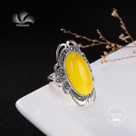 Certified Poland S925 Fine Jewelry Ring Sterling Silver Women upper class noble Natural Retro Exquisite Semi Gemstone amber opal