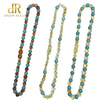 Baby Gemstone Ambar Necklace Polished Ambar amp; Turquoise Baltic Amber Teething Necklaces for Baby Baroque Beads Jewelry for Etsy