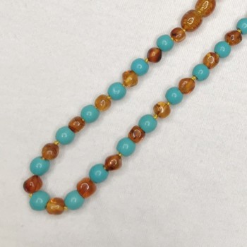 Baby Gemstone Ambar Necklace Polished Ambar amp; Turquoise Baltic Amber Teething Necklaces for Baby Baroque Beads Jewelry for Etsy