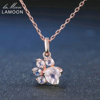 LAMOON Bears Paw 5x5.5mm 100% Natural Gemstone Rose Quartz Chain Necklace 925 Sterling Silver Jewelry Rose Gold Plated LMNI027