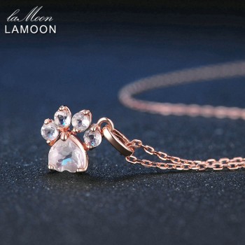 LAMOON Bears Paw 5x5.5mm 100% Natural Gemstone Rose Quartz Chain Necklace 925 Sterling Silver Jewelry Rose Gold Plated LMNI027
