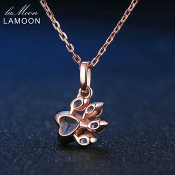 LAMOON Bears Paw 5x5.5mm 100% Natural Gemstone Rose Quartz Chain Necklace 925 Sterling Silver Jewelry Rose Gold Plated LMNI027