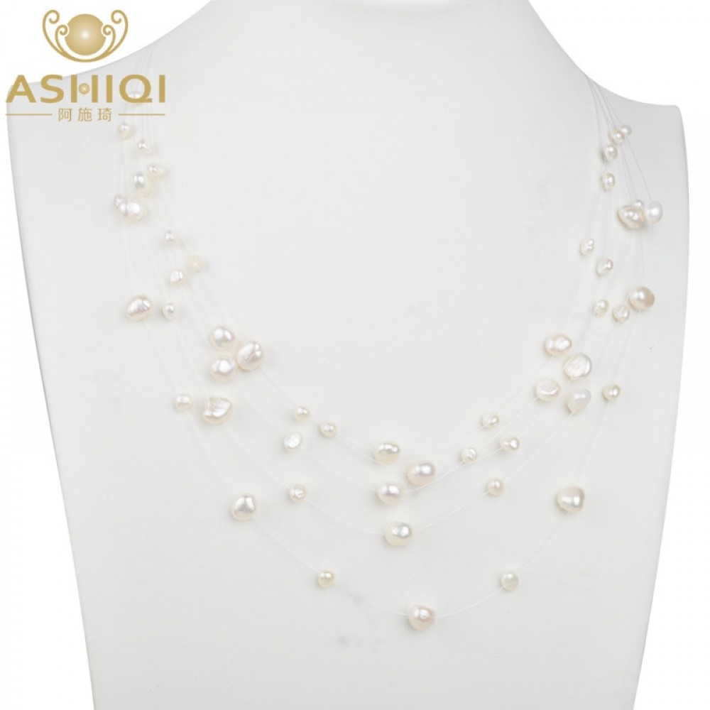 ASHIQI Natural Freshwater Baroque Pearl Necklace Women 4-8mm 5 Rows Bohemia Handmade Jewelry Fashion
