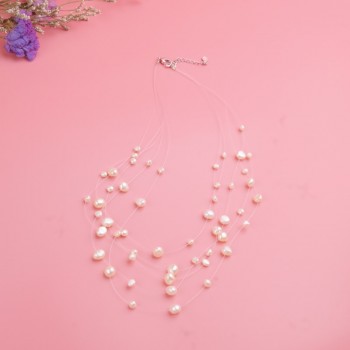 ASHIQI Natural Freshwater Baroque Pearl Necklace Women 4-8mm 5 Rows Bohemia Handmade Jewelry Fashion