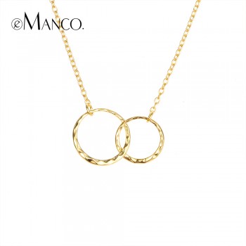 e-Manco Crossed Double Circle Necklace 925 Silver Simple Double Circle Gold Necklace Women Fine Jewelry Hoop Pendant Necklace