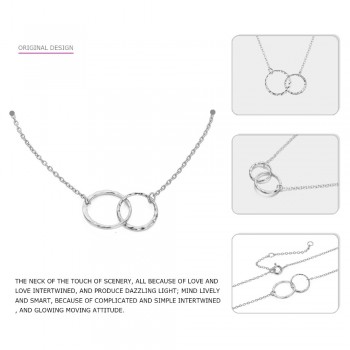 e-Manco Crossed Double Circle Necklace 925 Silver Simple Double Circle Gold Necklace Women Fine Jewelry Hoop Pendant Necklace