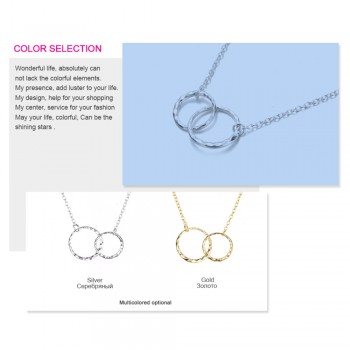 e-Manco Crossed Double Circle Necklace 925 Silver Simple Double Circle Gold Necklace Women Fine Jewelry Hoop Pendant Necklace