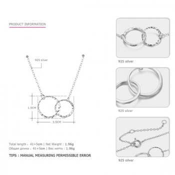 e-Manco Crossed Double Circle Necklace 925 Silver Simple Double Circle Gold Necklace Women Fine Jewelry Hoop Pendant Necklace