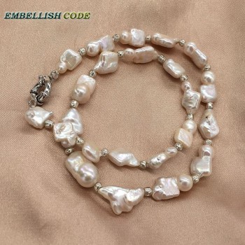 new kind necklace small baroque Irregular square style pearls natural freshwater Cultured pearl with 3mm beads special jewelry