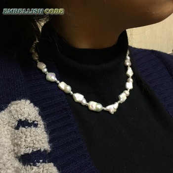 new kind necklace small baroque Irregular square style pearls natural freshwater Cultured pearl with 3mm beads special jewelry