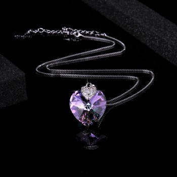 Swarovski Necklace for Women Heart Shape Amethyst Crystal Pendant Necklace Fine Jewelry Choker Necklace Gift for Lady Collares