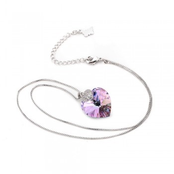 Swarovski Necklace for Women Heart Shape Amethyst Crystal Pendant Necklace Fine Jewelry Choker Necklace Gift for Lady Collares