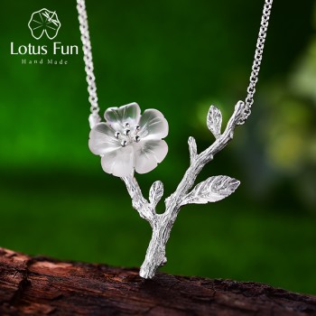 Lotus Fun Real 925 Sterling Silver Handmade Designer  Fine Jewelry Flower in the Rain Necklace with Pendant for Women Collier
