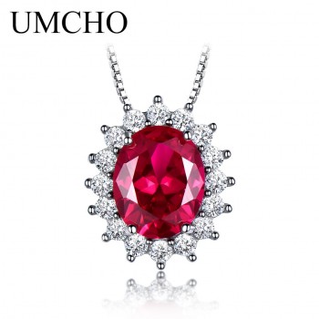 UMCHO Oval 8*10mm Gemstone Nano Emerald  Pendant 925 Sterling Silver Necklaces For Women Wedding Gift Fine Jewelry With Chain