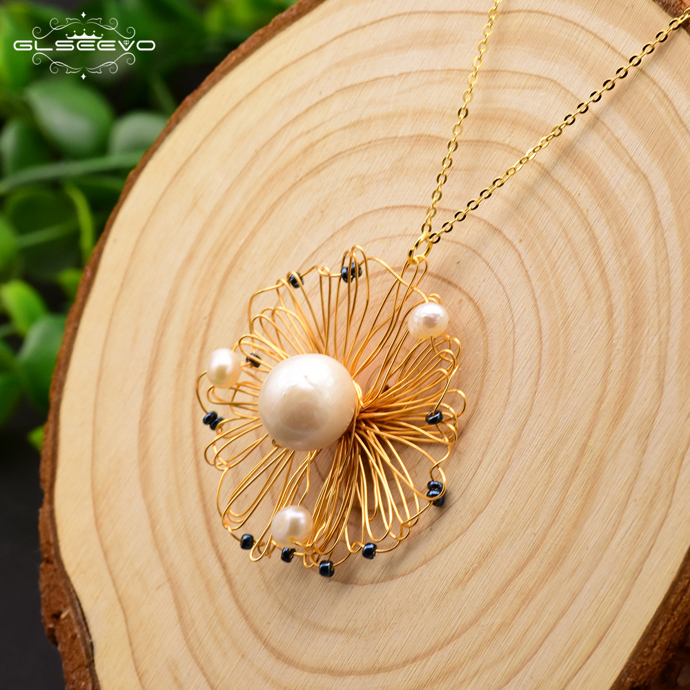 GLSEEVO Original Natural Fresh Water Baroque Pearl Handmade Pendant Necklace For Women Wife Wedding Customizable Jewelry GN0067