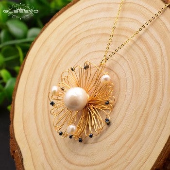 GLSEEVO Original Natural Fresh Water Baroque Pearl Handmade Pendant Necklace For Women Wife Wedding Customizable Jewelry GN0067