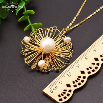 GLSEEVO Original Natural Fresh Water Baroque Pearl Handmade Pendant Necklace For Women Wife Wedding Customizable Jewelry GN0067