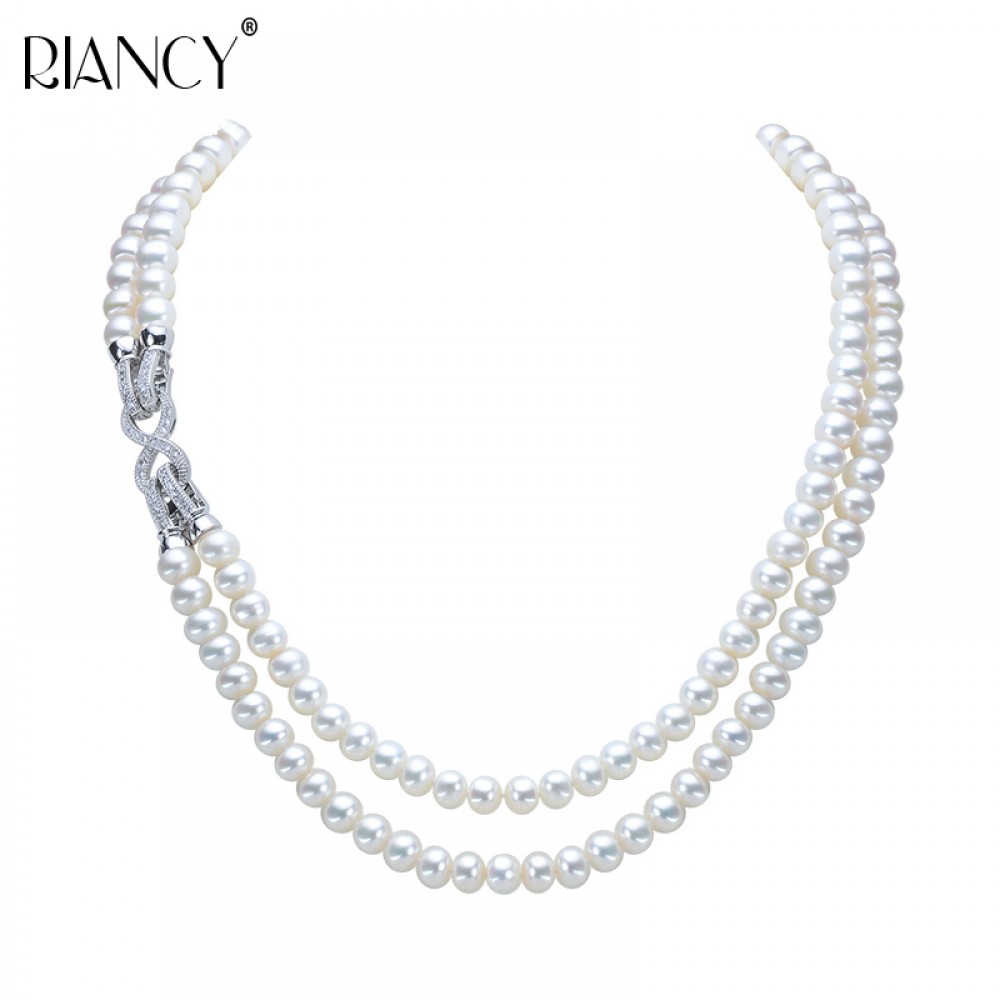 Real natural freshwater pearl necklace two strands,long sweater chain pearl necklace fashion jewelry for women, brithday gift