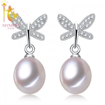 NYMPH natural pearl earrings fine Jewelry S925 sterling silver freshwater black pearl earrings trendy butterfly E1045