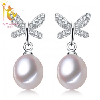NYMPH natural pearl earrings fine Jewelry S925 sterling silver freshwater black pearl earrings trendy butterfly E1045