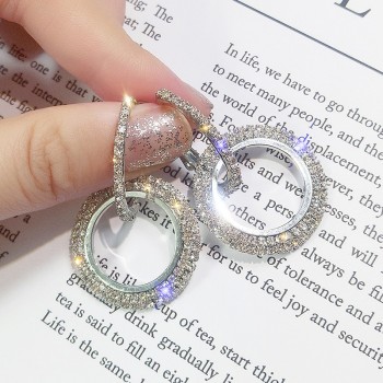 2019 NEW 925 silver needle rhinestone circle crystal from Swarovski long earrings temperament Korean personality wild earrings