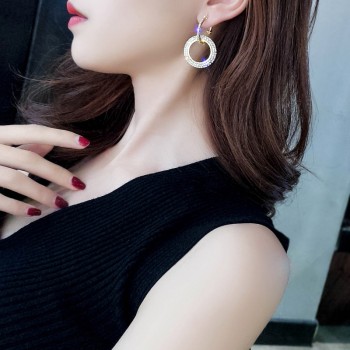 2019 NEW 925 silver needle rhinestone circle crystal from Swarovski long earrings temperament Korean personality wild earrings