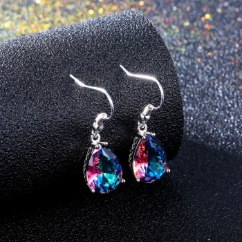 NASIA Jewelry 925 Sterling Silver Mystery Rainbow Crystal Earrings for Women Girl Ear Hook Style Earrings Engagement Party Decor
